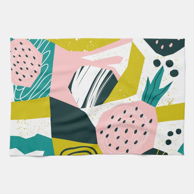 Ananas Abstrakte: Farbige Nahtlose Patchwork Geschirrtuch (Horizontal)