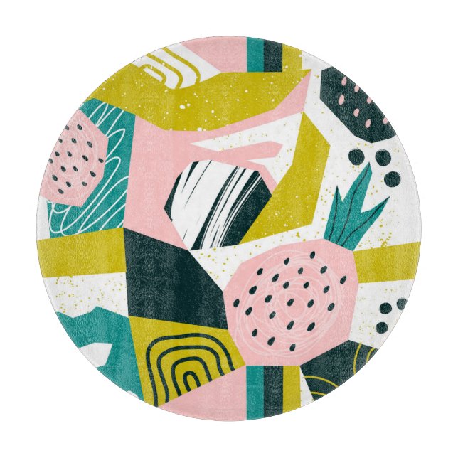 Ananas Abstrakte: Farbige Nahtlose Patchwork Schneidebrett (Vorderseite)