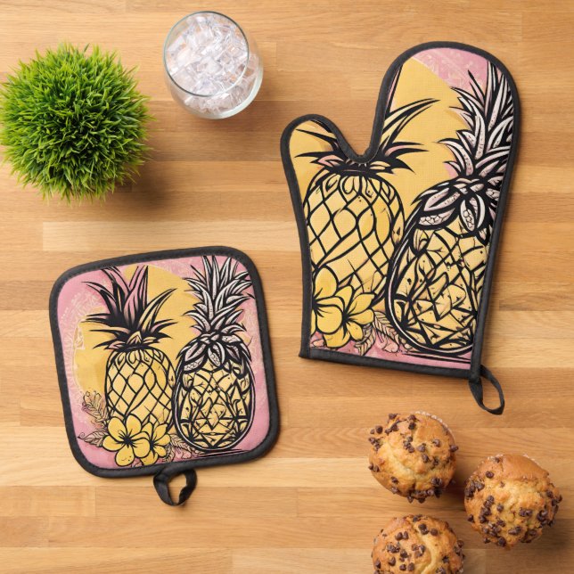 Ananas AI Art Ofenhandschuh & Topflappen-Set (Oben Unten)