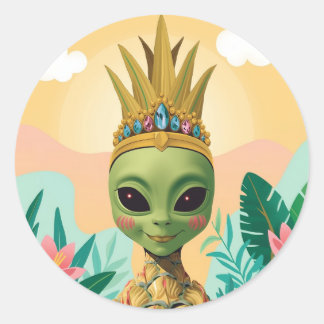 Ananas Alien – Tropische lustige Fruchtkunst Runder Aufkleber