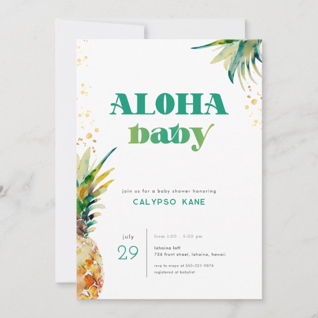 Ananas Aloha Baby Baby shower tropical Invitation (Devant)