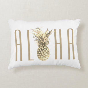 Ananas Aloha Tropical Taupe Typografie Dekokissen
