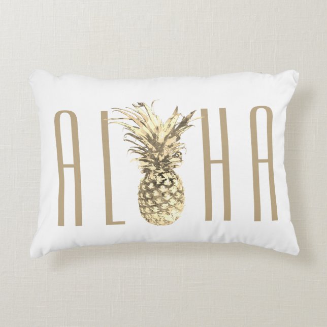 Ananas Aloha Tropical Taupe Typografie Dekokissen (Vorderseite)