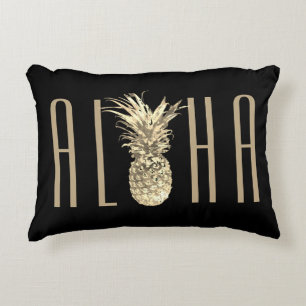 Ananas Aloha Tropical Taupe Typografie Schwarz Dekokissen