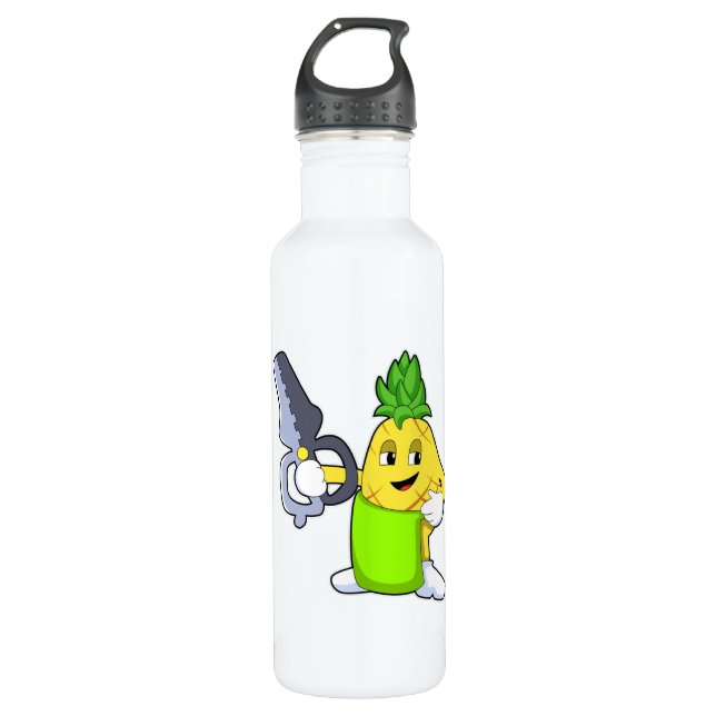 Ananas als Friseur mit Scheren & Razor Edelstahlflasche (Vorderseite)