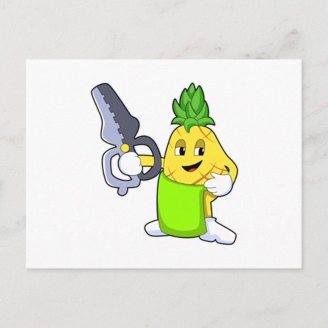 Ananas als Friseur mit Scheren & Razor Postkarte (Vorderseite)