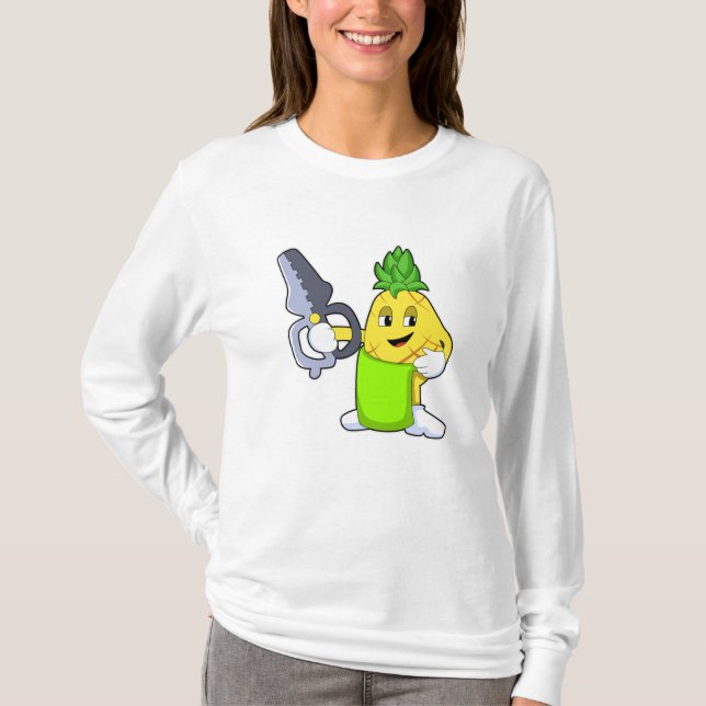 Ananas als Friseur mit Scheren & Razor T-Shirt (Vorderseite)