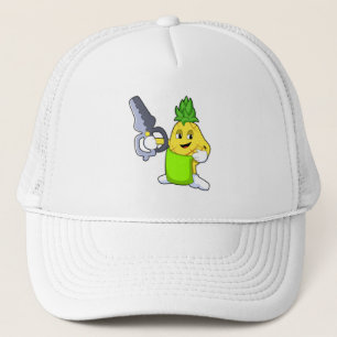 Ananas als Friseur mit Scheren & Razor Truckerkappe