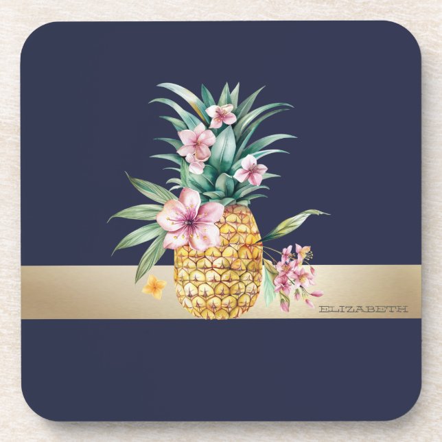 Ananas, Ananas, Goldstreifen Getränkeuntersetzer (Vorderseite)