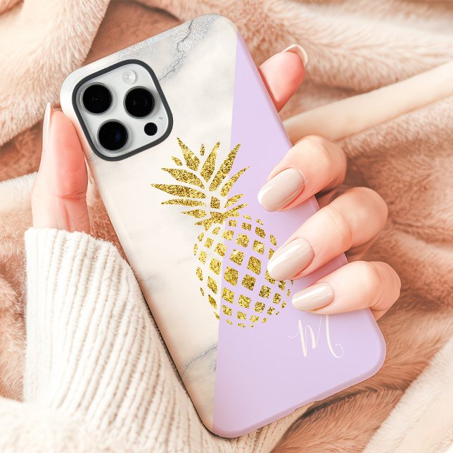 Ananas-Ananas-Marmorpastel Lila Monogramm iPhone 16 Pro Max Hülle (Von Creator hochgeladen)