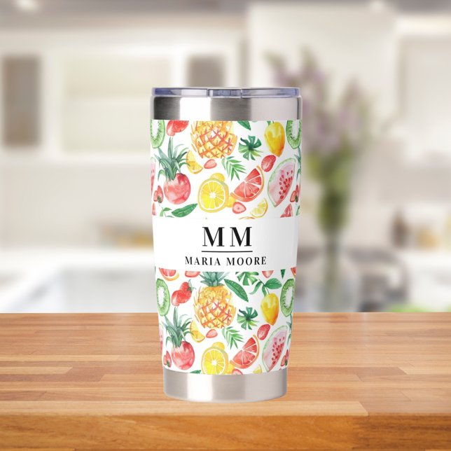Ananas-Ananas Wassermelonen-Monogramm-Name Thermobecher (Von Creator hochgeladen)