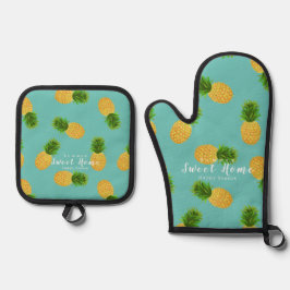 Ananas Aqua Ofenhandschuh & Topflappen-Set