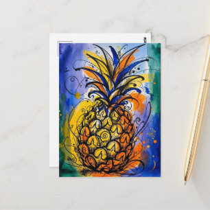 Ananas-Aquarell-Gekritzel Postkarte