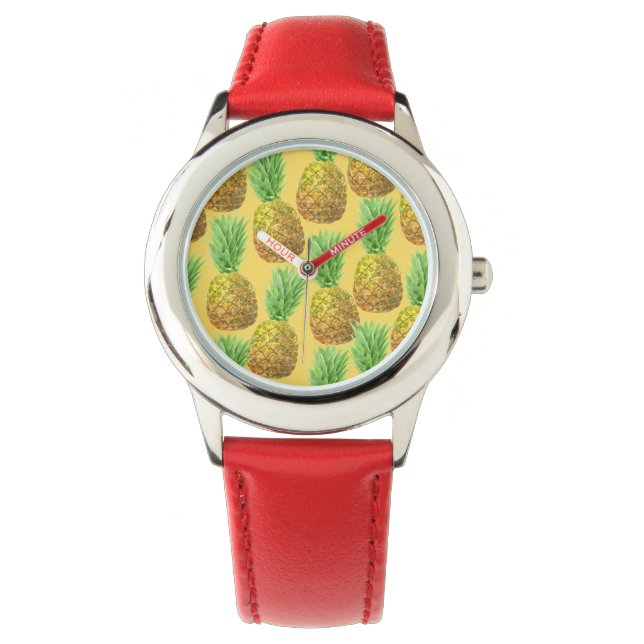 Ananas-Aquarellmuster Armbanduhr (Vorderseite)