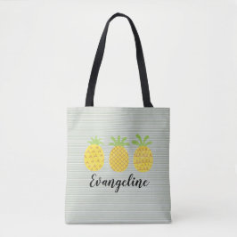 Ananas-Aquarelltrio mit grünem Pinstreifen Tasche