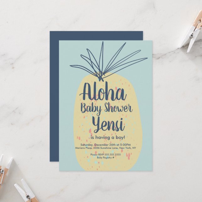 Ananas Art Baby Dusche Tropische Sommer Aloha (Vorderseite/Rückseite Beispiel)