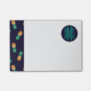 Ananas auf der Marine Monogramm Post-it Klebezettel