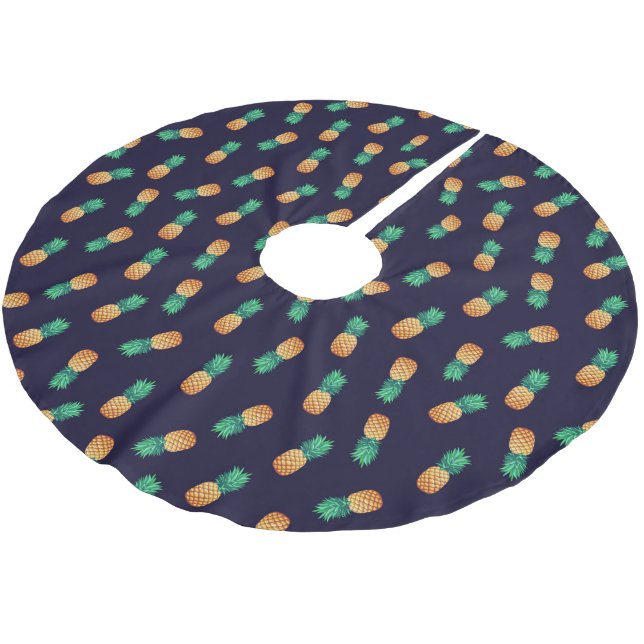 Ananas auf der Marine Polyester Weihnachtsbaumdecke (Schrägansicht)
