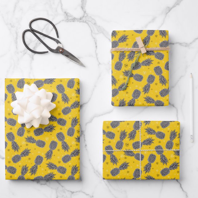 Ananas auf Gold Geschenkpapier Set (Vorderseite)
