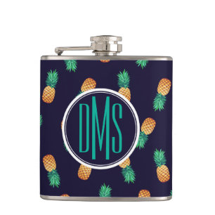 Ananas auf Monogramm der Marine- Flachmann