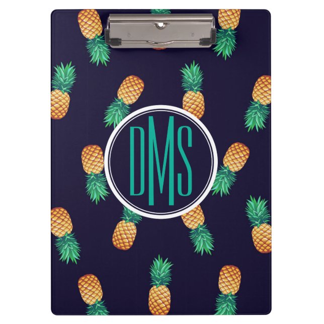 Ananas auf Monogramm der Marine-| Klemmbrett (Vorderseite)