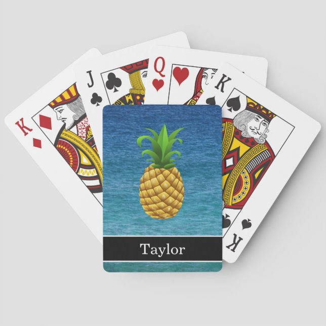 Ananas auf Ozean-Hintergrund mit Namen Spielkarten (Rückseite)
