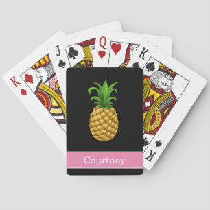 Ananas auf Schwarz mit rosa Namen Spielkarten