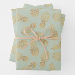 Ananas aus Gold auf dem Sage Green Geschenkpapier Set