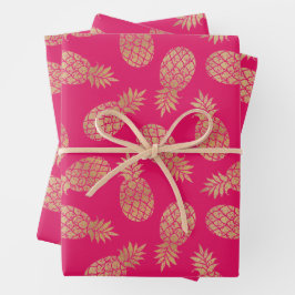 Ananas aus Gold auf Hot Pink Geschenkpapier Set