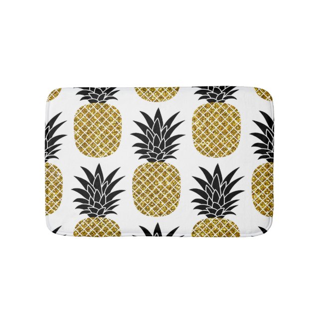 Ananas aus Gold: Von Hand Gezeichnet Weiß nahtlos. Badematte (Vorderseite)