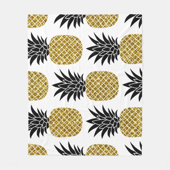 Ananas aus Gold: Von Hand Gezeichnet Weiß nahtlos. Fleecedecke (Vorderseite)