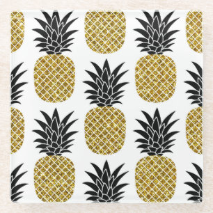Ananas aus Gold: Von Hand Gezeichnet Weiß nahtlos. Glasuntersetzer