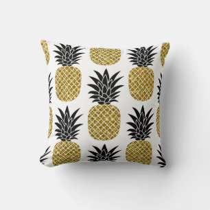 Ananas aus Gold: Von Hand Gezeichnet Weiß nahtlos. Kissen