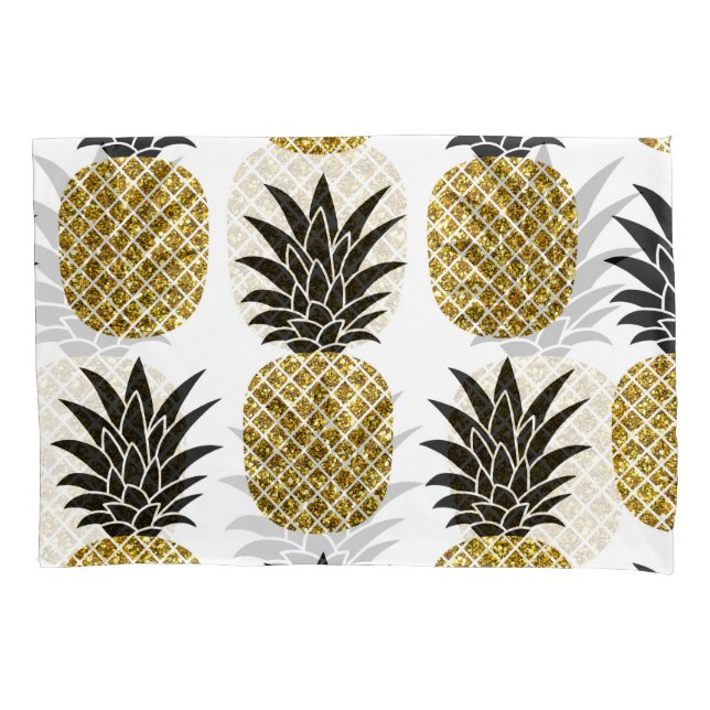 Ananas aus Gold: Von Hand Gezeichnet Weiß nahtlos. Kissenbezug (Vorderseite)
