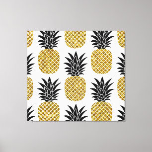 Ananas aus Gold: Von Hand Gezeichnet Weiß nahtlos. Leinwanddruck