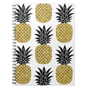 Ananas aus Gold: Von Hand Gezeichnet Weiß nahtlos. Notizblock