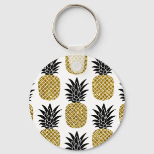 Ananas aus Gold: Von Hand Gezeichnet Weiß nahtlos. Schlüsselanhänger