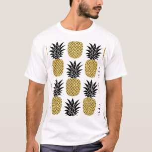 Ananas aus Gold: Von Hand Gezeichnet Weiß nahtlos. T-Shirt
