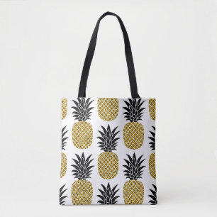 Ananas aus Gold: Von Hand Gezeichnet Weiß nahtlos. Tasche
