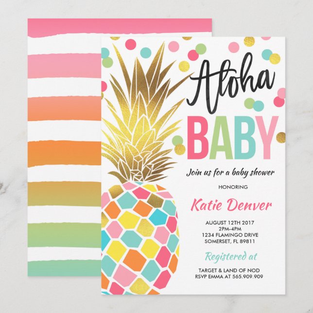 Ananas Baby Dusche Einladung Tropendusche (Vorne/Hinten)