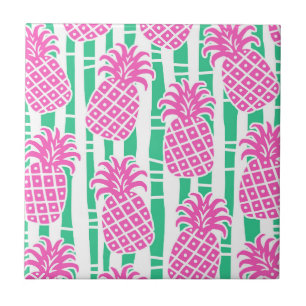 Ananas Bambus Streifen Pink & Green Muster Fliese