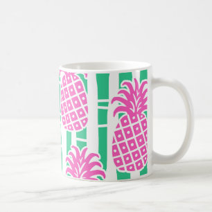 Ananas Bambus Streifen Pink & Green Muster Kaffeetasse