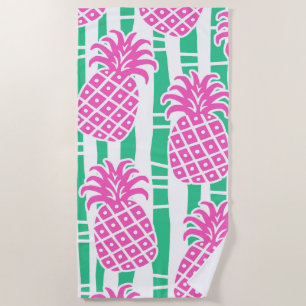 Ananas Bambus Streifen Pink & Green Muster Strandtuch
