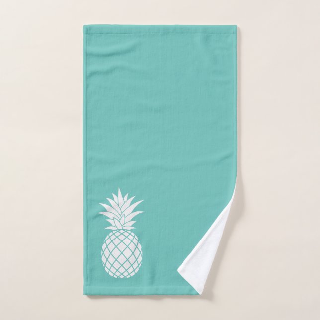 Ananas blanc sur Turquoise (Serviette à main)