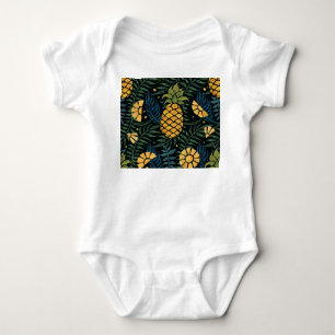 Ananas, Blätter aus Palmen: tropisches Muster. Baby Strampler