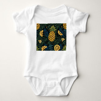 Ananas, Blätter aus Palmen: tropisches Muster. Baby Strampler