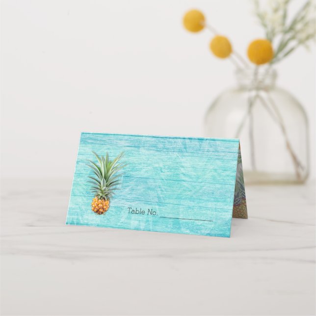 Ananas Blue Rustic Hawaiian Zentimetter Escort Car Platzkarte (Vorderseite)