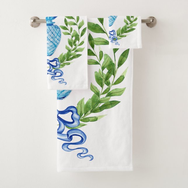 Ananas Blue & White Ginger Jar Badhandtuch Set (Insitu)