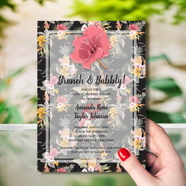 Ananas Blumenpaare Hochzeit Brautparty Einladung (Brunch and Bubbly Tropical Bridal Shower Invitations - INSTANT DOWNLOAD and/or PRINTED)