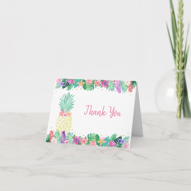 Ananas Blütenpink Gold Geburtstag Dankeskarte (Vorderseite)
